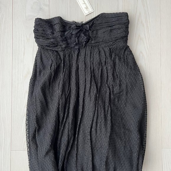 $325 SHOSHANNA Black  SWISS Dot SILK Blend STRAPLESS Bubble HEM Dress ( 10 ) - Picture 2 of 6
